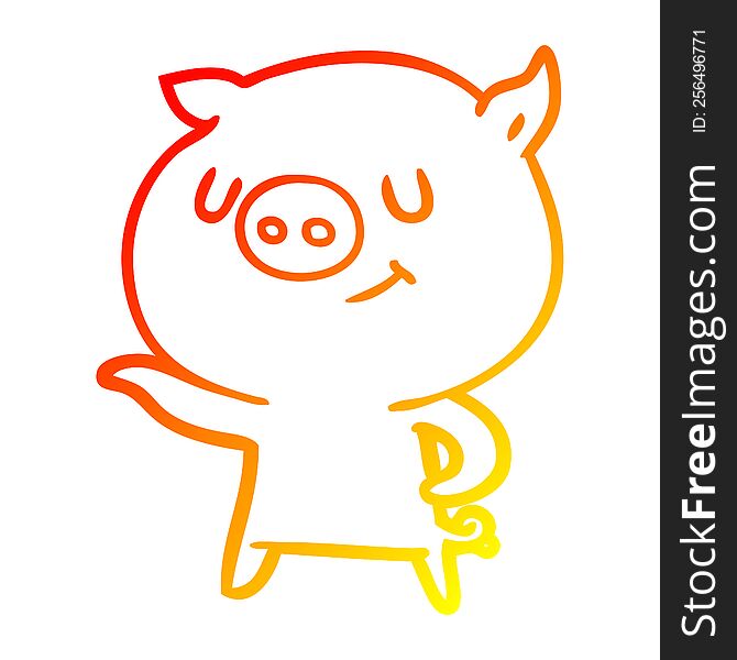 Warm Gradient Line Drawing Happy Cartoon Pig