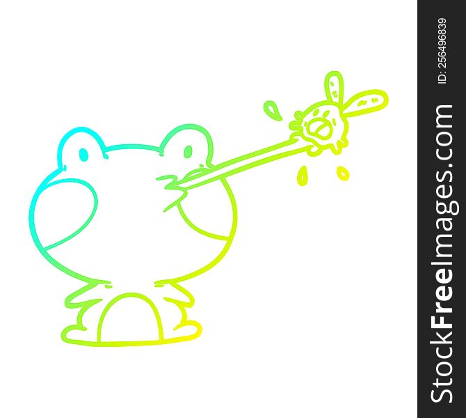 cold gradient line drawing cute frog catching fly with tongue