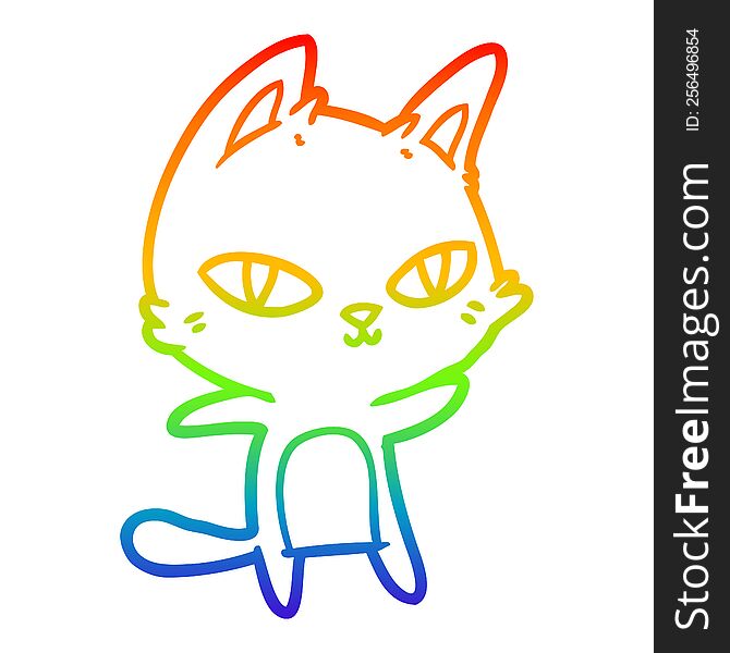 rainbow gradient line drawing of a cartoon cat staring
