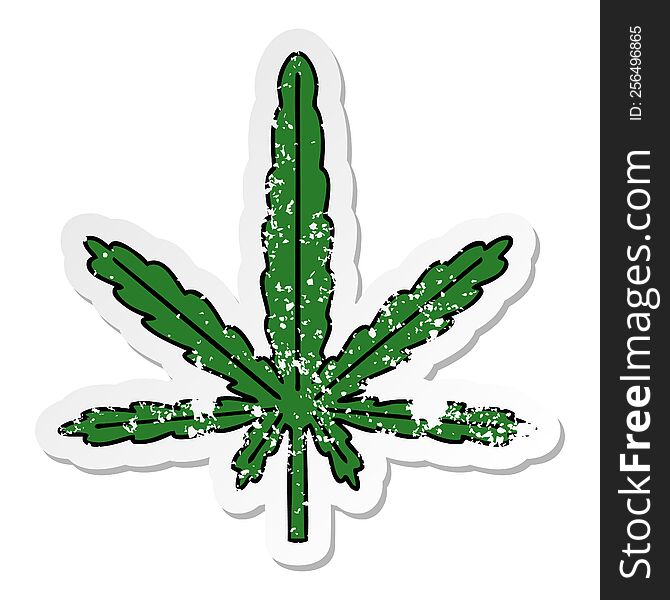 Distressed Sticker Of A Quirky Hand Drawn Cartoon Marijuana