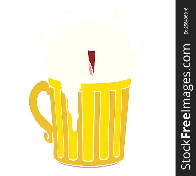 happy flat color style cartoon mug of beer