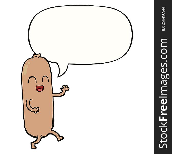 Cartoon Dancing Sausage And Speech Bubble