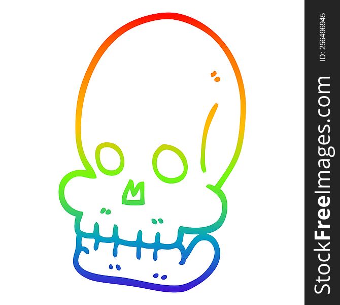 rainbow gradient line drawing of a cartoon spooky skull