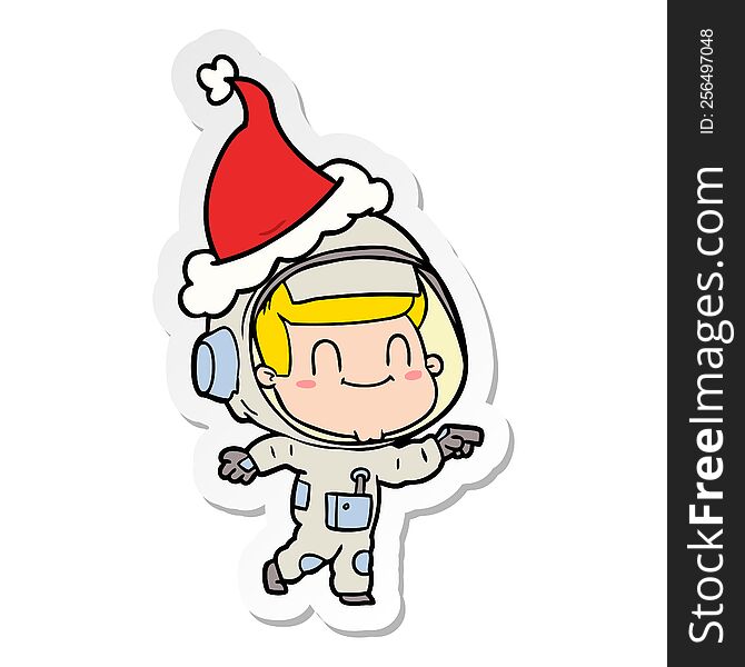 Happy Sticker Cartoon Of A Astronaut Man Wearing Santa Hat