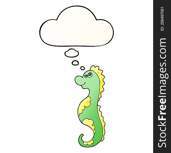 Cartoon Sea Horse And Thought Bubble In Smooth Gradient Style
