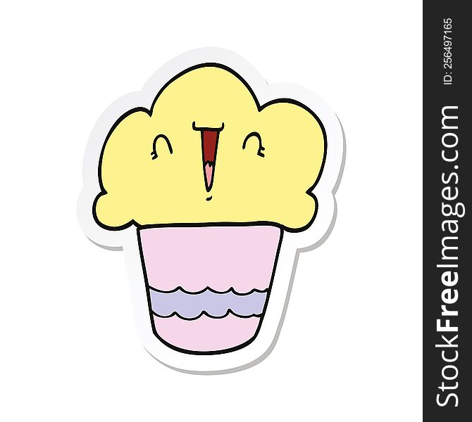 Sticker Of A Cartoon Cupcake With Face