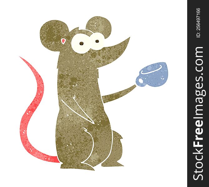 Retro Cartoon Mouse With Coffee Cup
