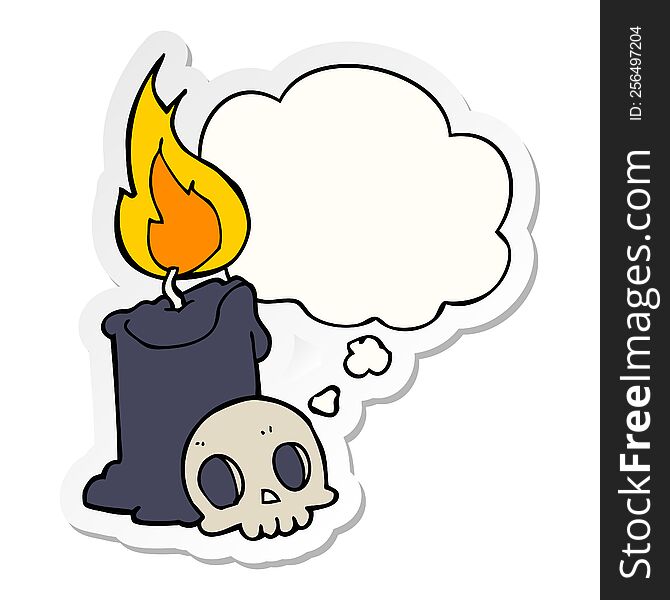 Cartoon Skull And Candle And Thought Bubble As A Printed Sticker