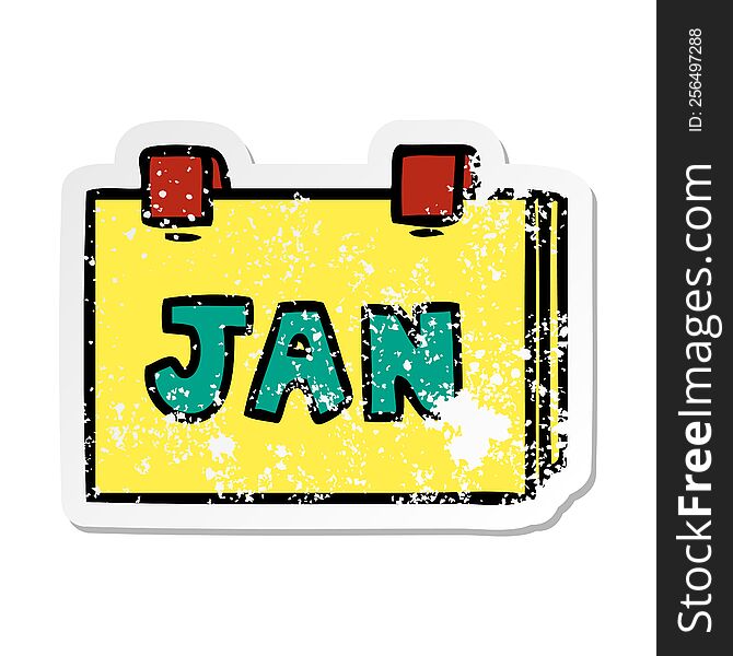 Distressed Sticker Cartoon Doodle Of A Calendar With Jan