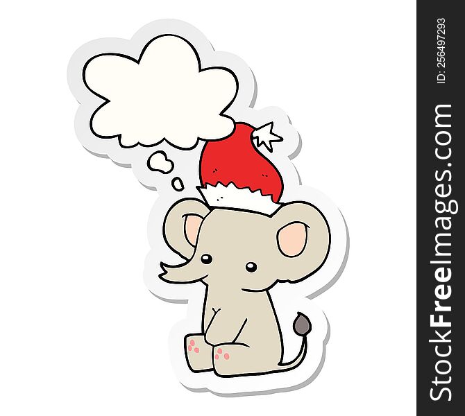 Cute Christmas Elephant And Thought Bubble As A Printed Sticker