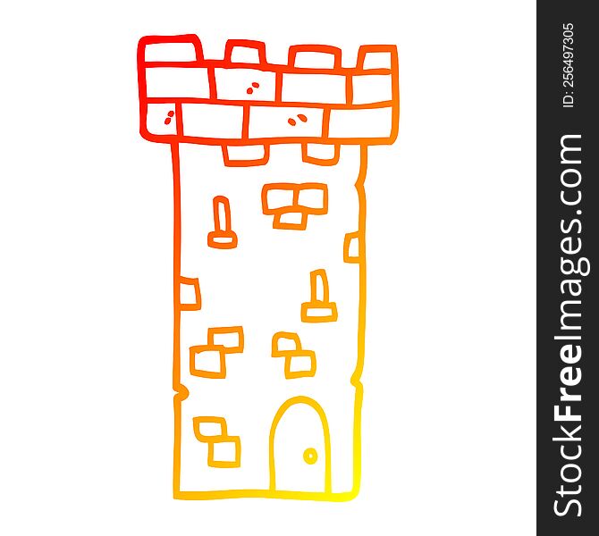 warm gradient line drawing of a cartoon castle tower