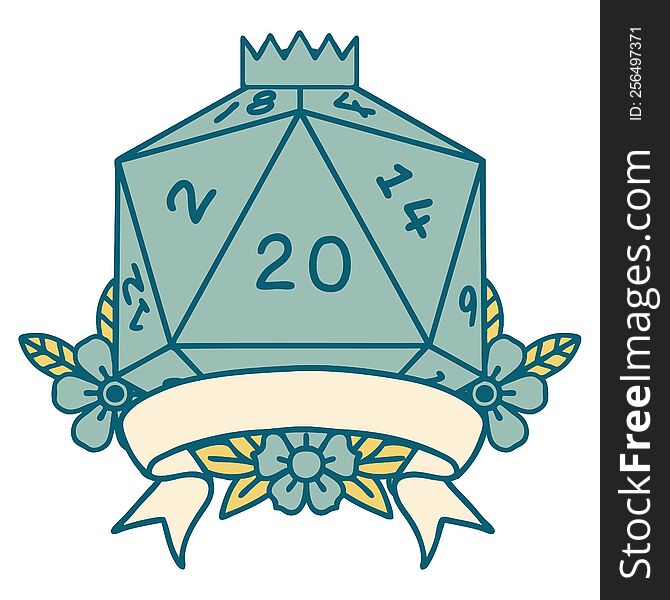 natural 20 critical hit D20 dice roll illustration