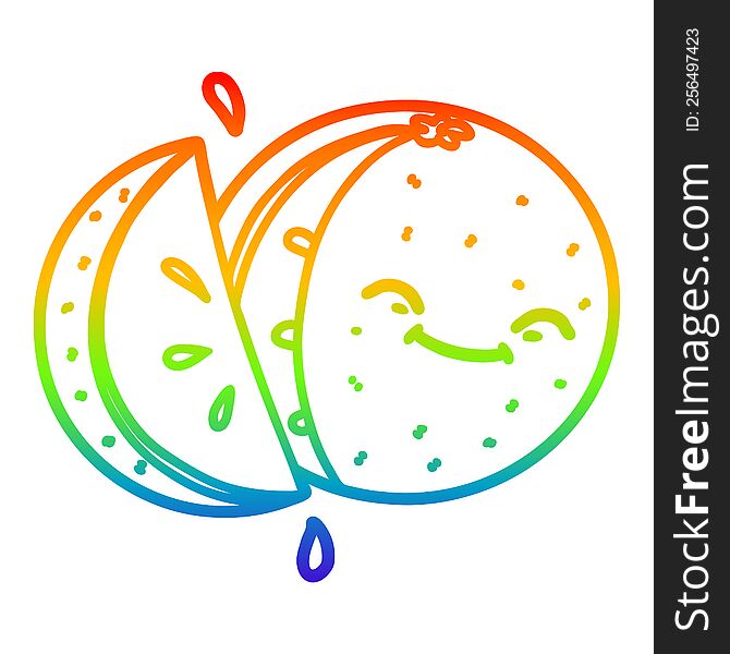 rainbow gradient line drawing of a cartoon sliced orange