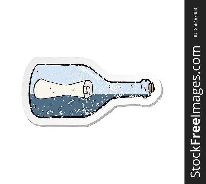 retro distressed sticker of a message in a bottle cartoon