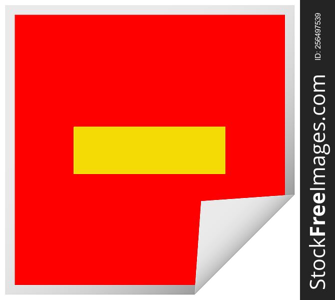 square peeling sticker cartoon of a minus symbol