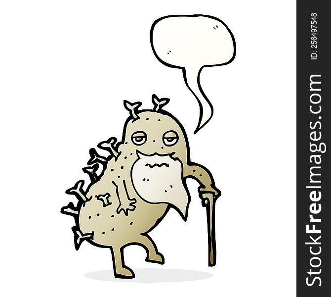 cartoon old potato with speech bubble