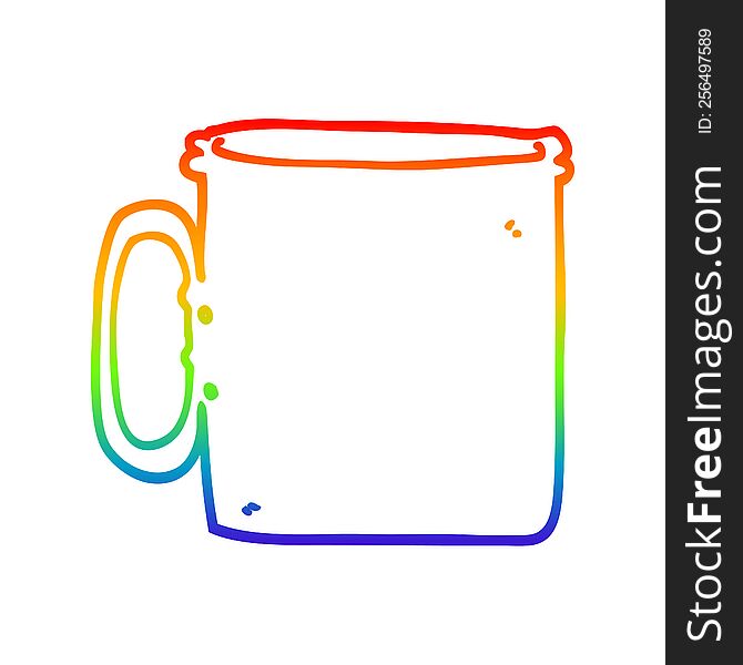 rainbow gradient line drawing of a cartoon camping cup of coffee