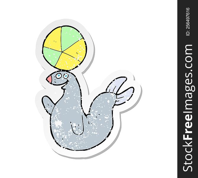 retro distressed sticker of a cartoon seal balancing ball