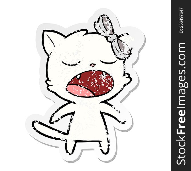 Distressed Sticker Of A Cartoon Meowing Cat