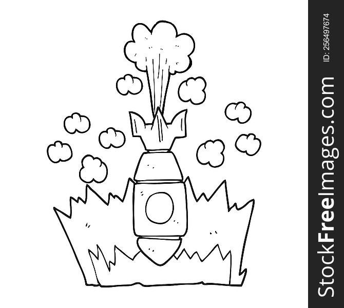 freehand drawn black and white cartoon falling bomb