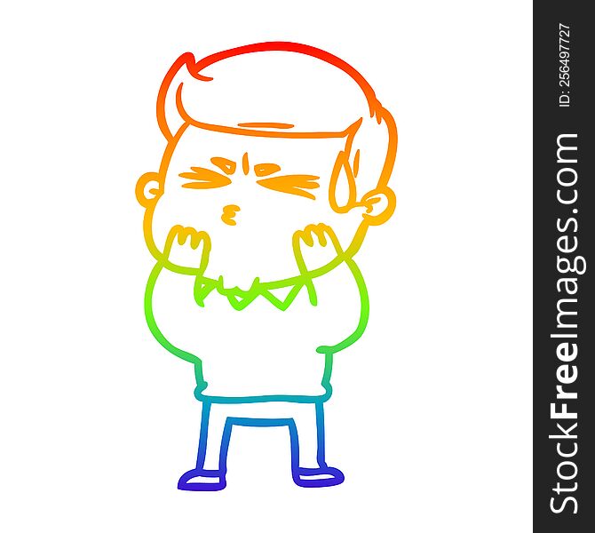 Rainbow Gradient Line Drawing Cartoon Man Sweating