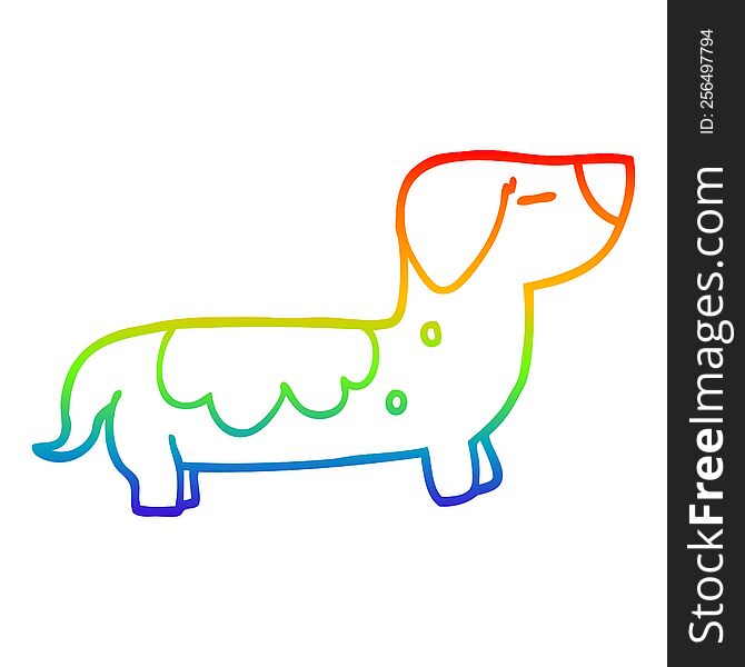 rainbow gradient line drawing of a cartoon sausage dog