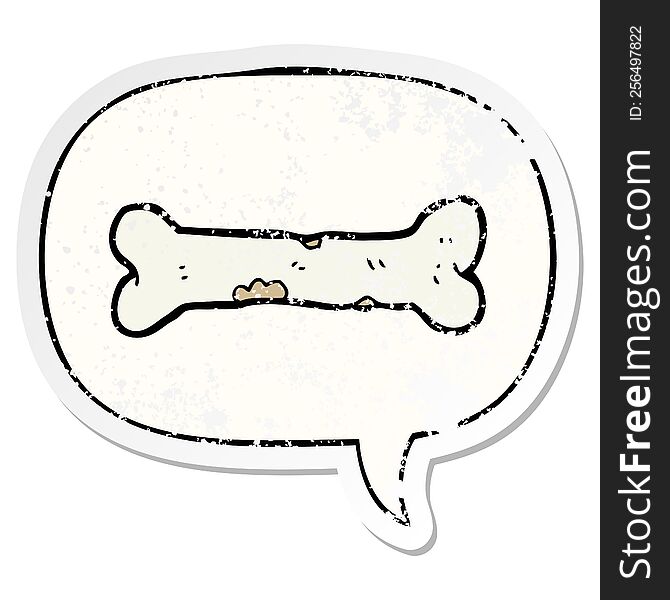 Cartoon Bone And Speech Bubble Distressed Sticker