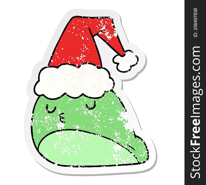 hand drawn christmas distressed sticker cartoon of kawaii slug