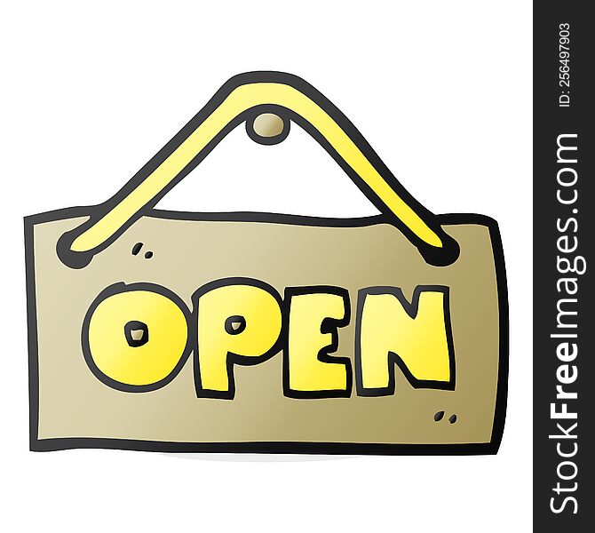 freehand drawn cartoon open shop sign