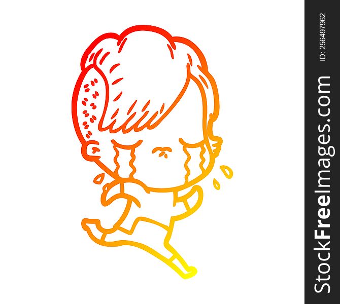 Warm Gradient Line Drawing Cartoon Crying Girl Wearing Space Clothes