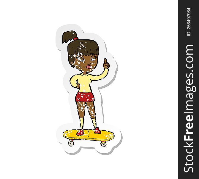 retro distressed sticker of a cartoon skater girl