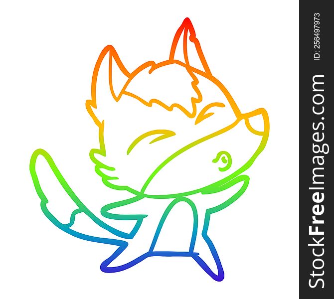 Rainbow Gradient Line Drawing Cartoon Wolf Howling