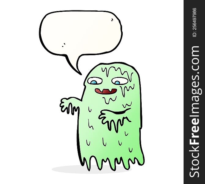 Cartoon Gross Slime Ghost With Speech Bubble