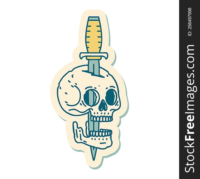Tattoo Style Sticker Of A Skull And Dagger