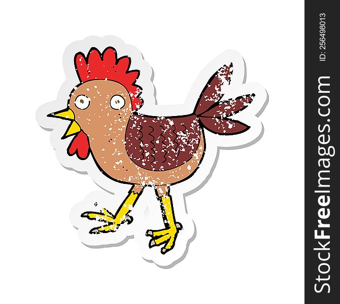 Retro Distressed Sticker Of A Funny Cartoon Chicken