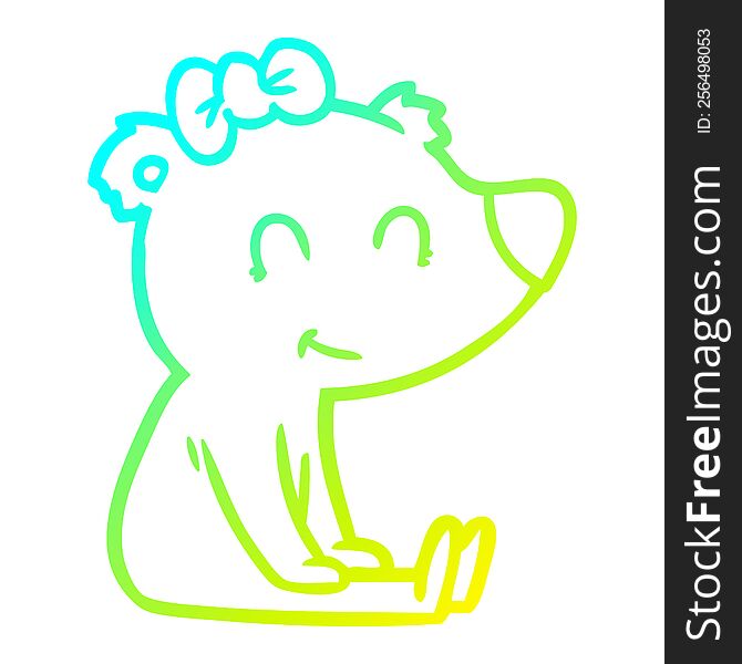 Cold Gradient Line Drawing Sitting Female Bear Cartoon