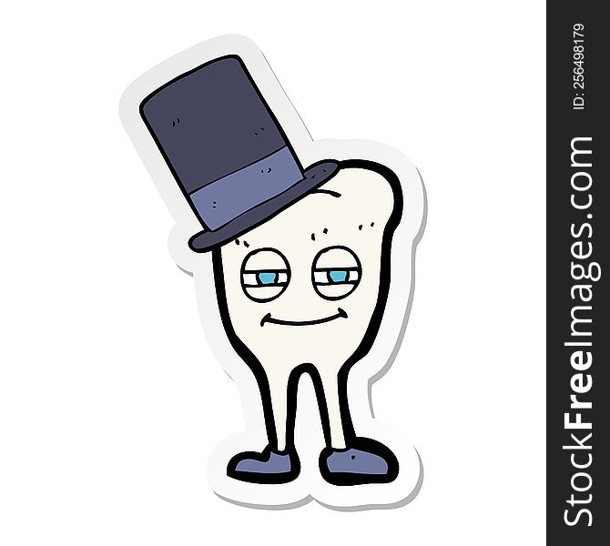 Sticker Of A Cartoon Tooth Wearing Top Hat