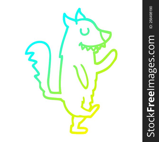 cold gradient line drawing of a cartoon dancing dog