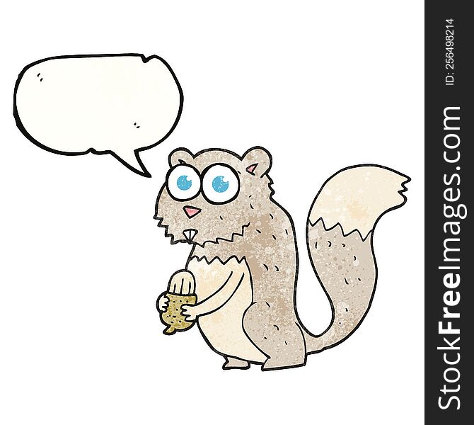 freehand drawn texture speech bubble cartoon angry squirrel with nut