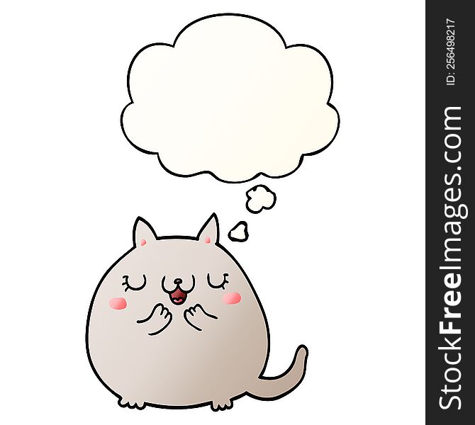 Cartoon Cute Cat And Thought Bubble In Smooth Gradient Style