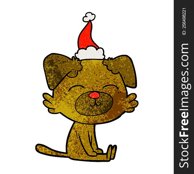 Textured Cartoon Of A Dog Wearing Santa Hat