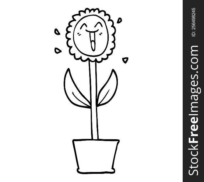 black and white cartoon flower in pot