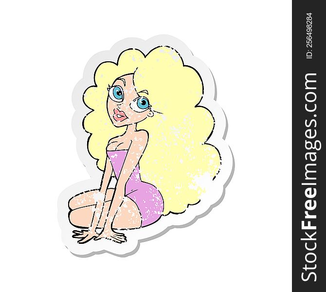 Retro Distressed Sticker Of A Cartoon Pretty Woman