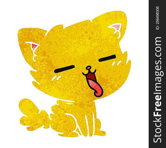freehand drawn retro cartoon of cute kawaii cat