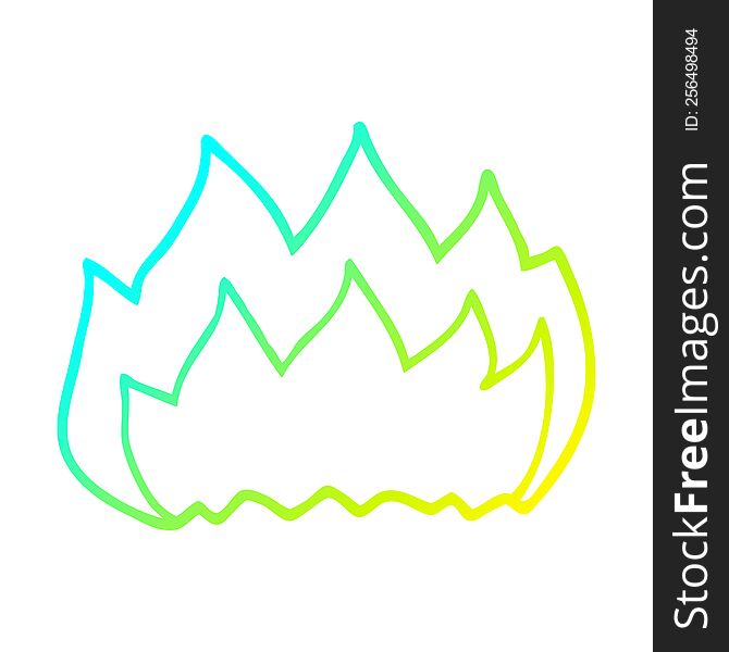 cold gradient line drawing of a cartoon hot flame