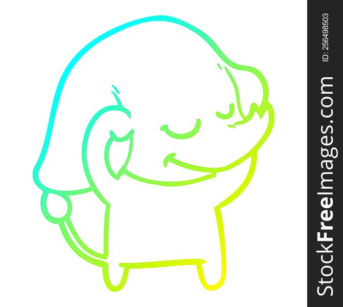 Cold Gradient Line Drawing Cartoon Smiling Elephant