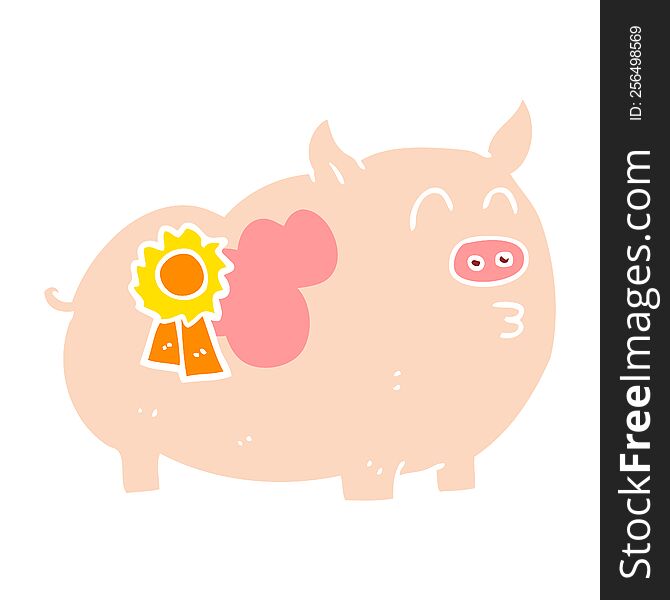 Flat Color Illustration Of A Cartoon Prize Winning Pig