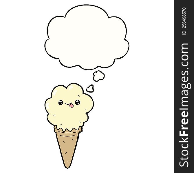 cartoon ice cream with thought bubble. cartoon ice cream with thought bubble