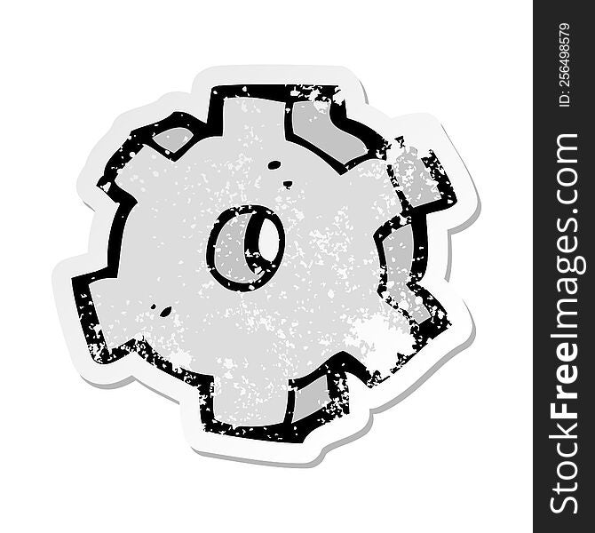 retro distressed sticker of a cartoon cog symbol