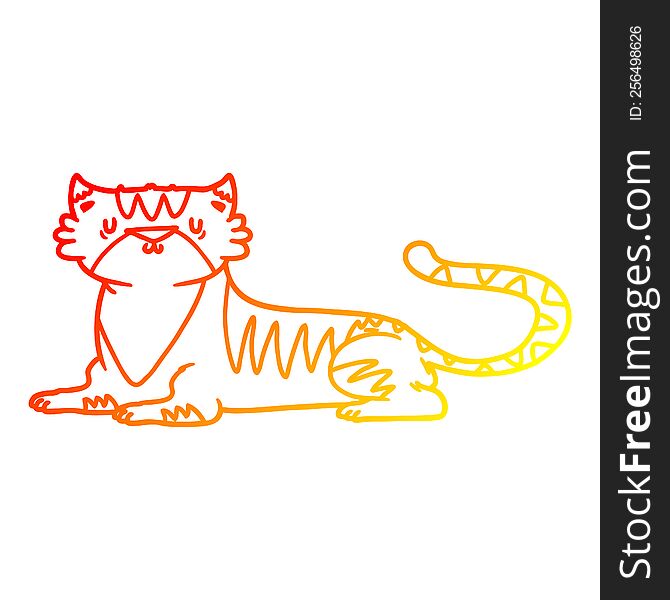 warm gradient line drawing of a cartoon tiger